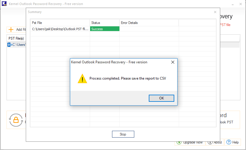The tool will start removing the password from the PST file